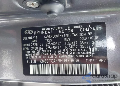 2015 Hyundai Tucson Gls from USA, damaged, VIN KM8JTCAF9FU970989